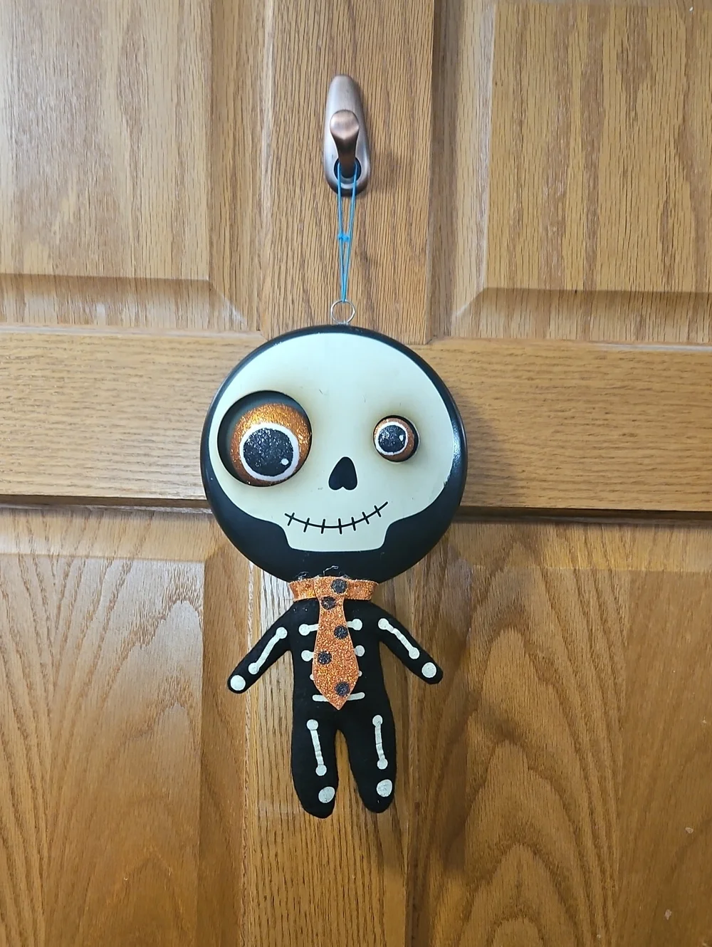 Whimsical Skeleton Doll Hanging Decor in Black, White & Orange